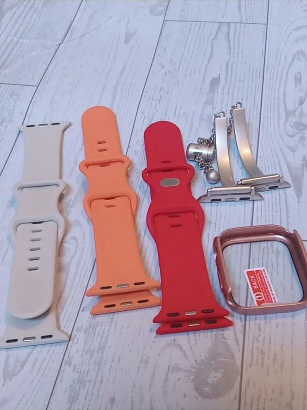 Silicone Watch Bands and Bezel Set - White, Orange, Red
